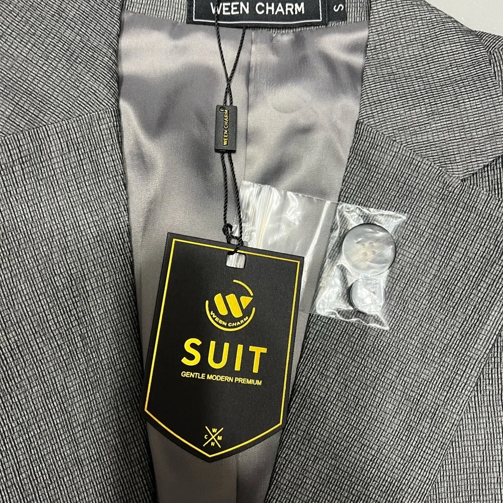 Ween Charm Suit‎ Blazer Jacket Pants  Men Size SM Charcoal Gray 2 Pieces/ Charm